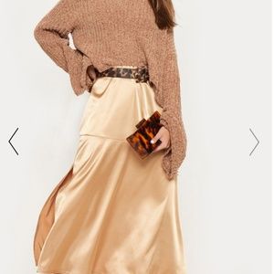 NWT Champagne Satin Asymmetrical Midi Skirt